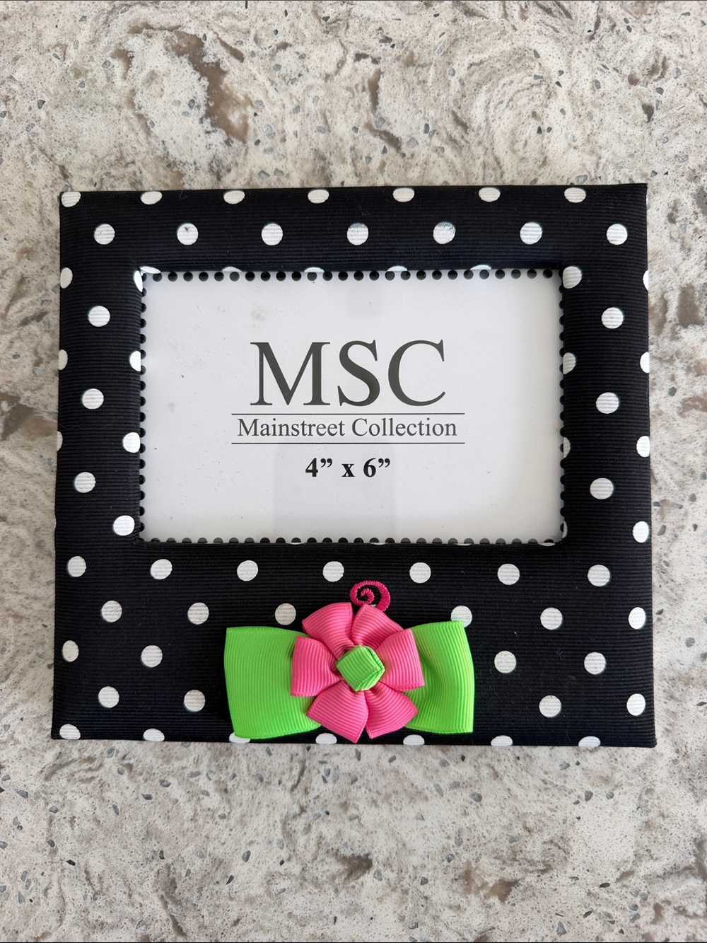 Mainstreet Collection Black Polka Dot Picture Frame with Pink & Green Bow